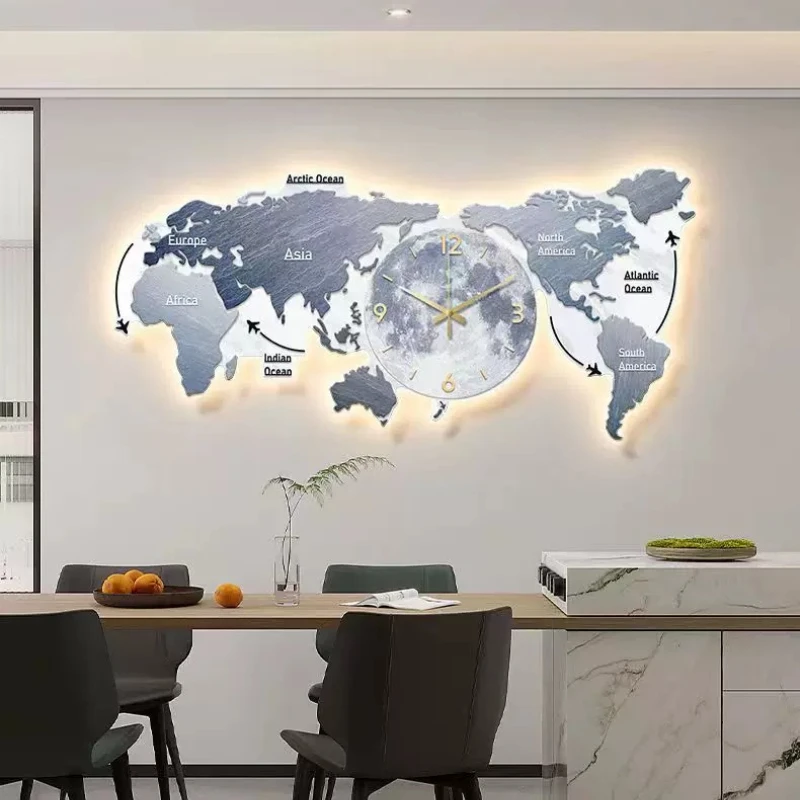 Living Room Luxury Wall Clocks Mechanisms Large Moving Modern Wall Clocks World Map Home Orologio Da Parete Home Decor Items