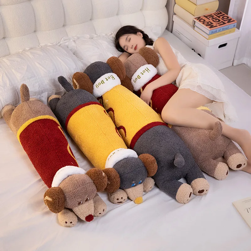 90/110CM Lovely Sausage Dog Plush Toys Kawaii Dogs with Cloth Plush Pillow Stuffed Soft Sleeping Cushion Birthday Gift