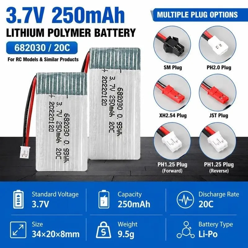 Wholesale 3.7V 250mAh Lithium Battery 20C High Rate for Model Aircraft Drone Battery 682030
