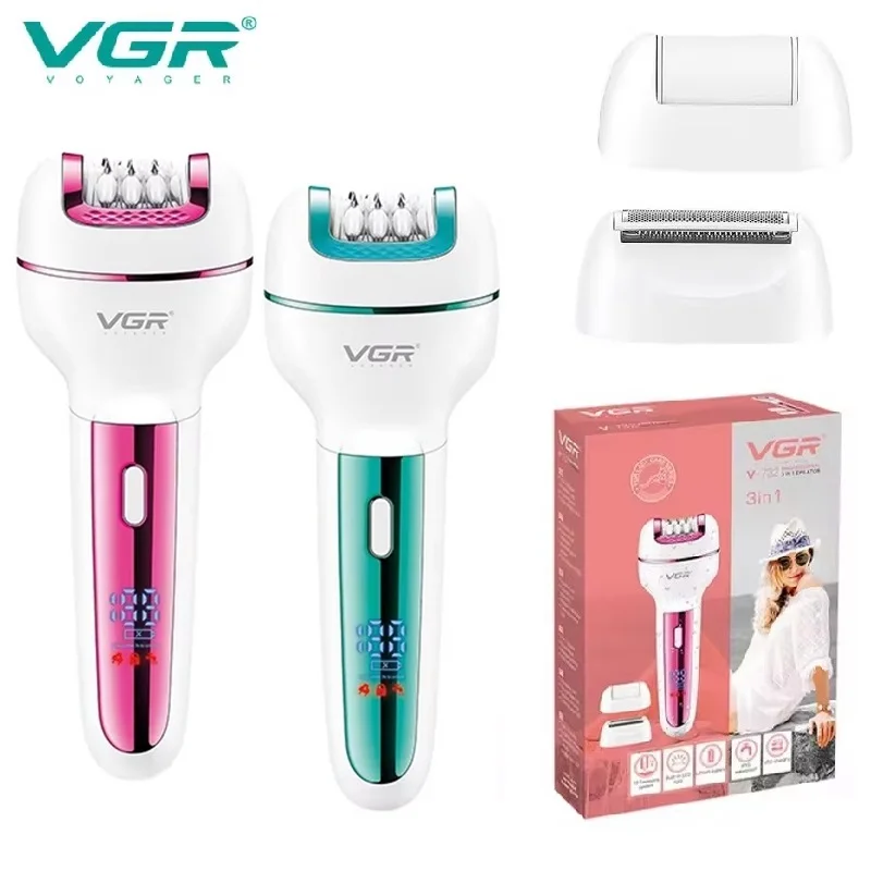 VGR 3in1 Lady Epilator Electric Shaver For Women Face & Body Rechargeable Female Trimmer Hair Removal For Bikini Armpit Legs