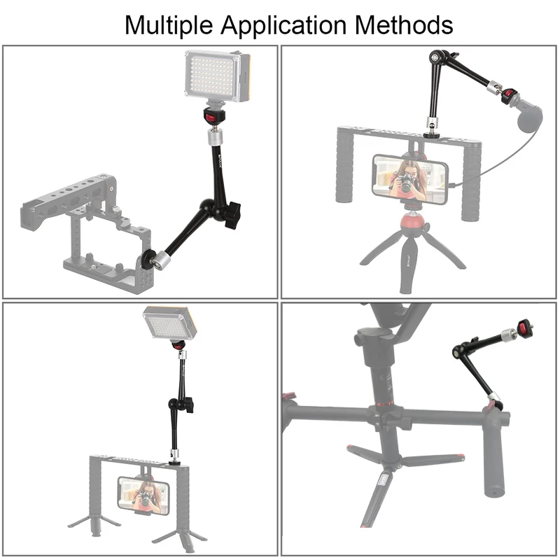 ذراع سحري احتكاك مفصلي قابل للتعديل لكاميرا الفيديو ، توسيع سبائك الألومنيوم ، قوس ضوء فلاش ، 11"