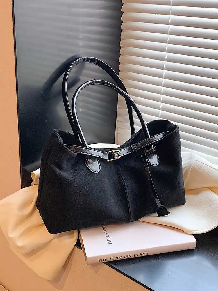 Autumn Winter Suede Handbag For Women Vintage Casual Large Capacity Commuting Tote Bag Ladies Simple Brown One Shoulder Bags