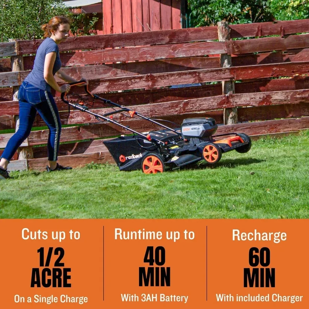 

A 120V Electric Cordless 21" Lawn Mower Brushless Motor 3Ah Battery and 3.5A Charger Included,Convenient Mowing