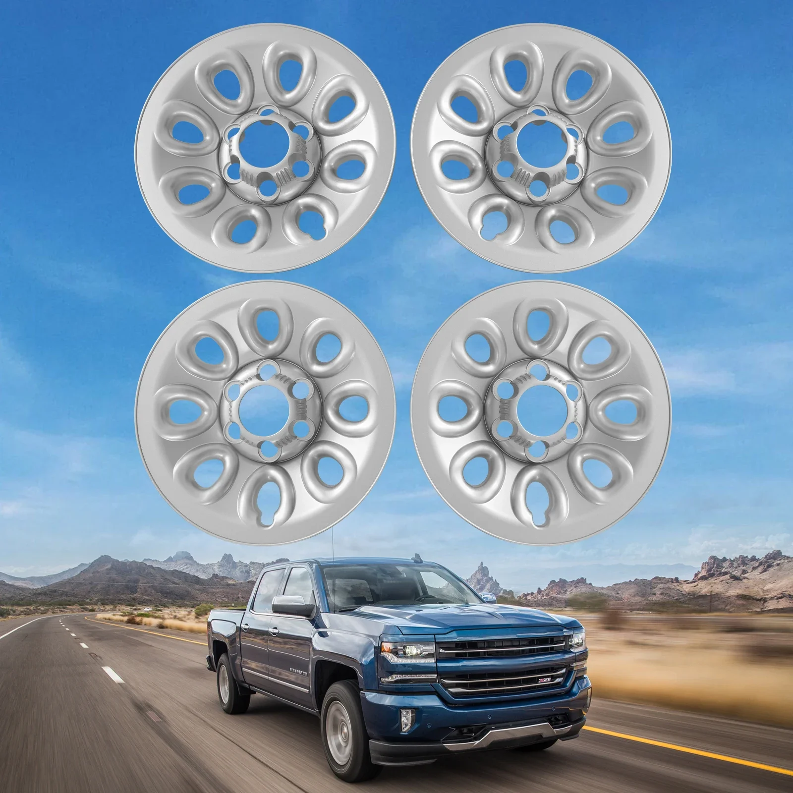 

4PCS 17-Inch Silver Wheel Covers Hubcaps for Chevrolet GMC 2005-2014 | Direct Replacement Rim Covers Fits Front Rear Left Right