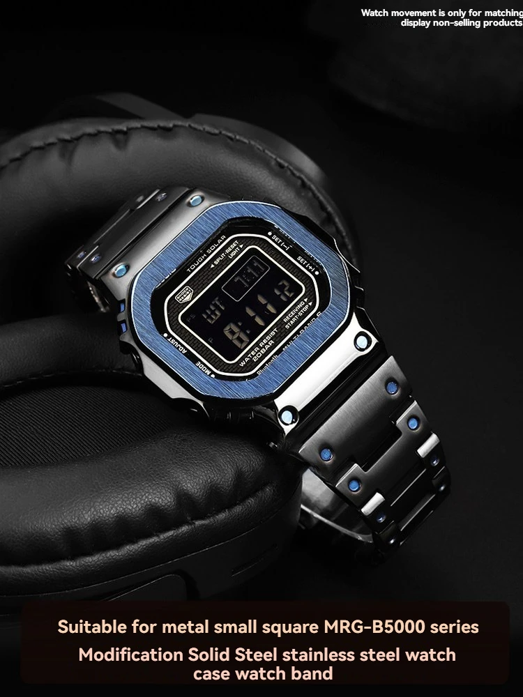 MRG-B5000 GMW-B5000 Metal Mod Kit, Full Stainless Steel Case and Bracelet Set for Casio G-Shock Square Watch