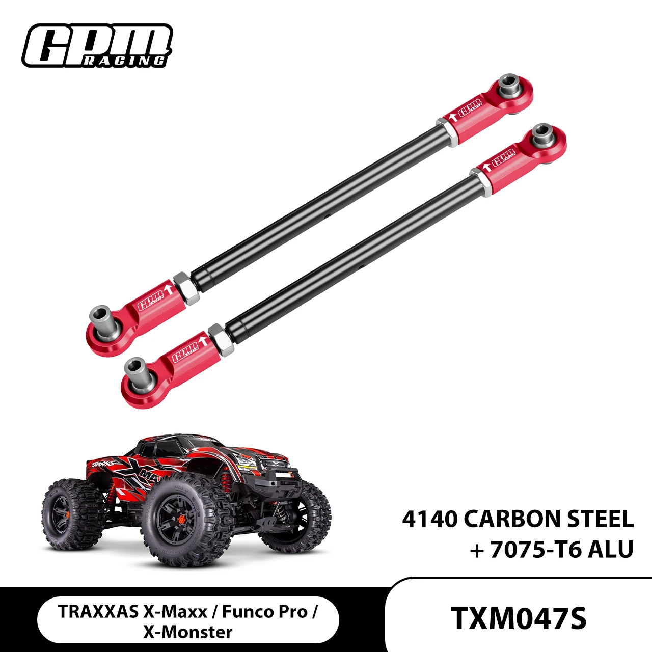 

GPM Carbon Steel Adjust Front Steering Rod &7075 Alloy Ends 109076-4 TRAXXAS X-Maxx Funco