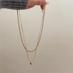 316L Stainless Steel Ins Frigid Wind High Sense Double Layer Ball Stacking Ladies Necklace Fashion Exquisite Jewelry