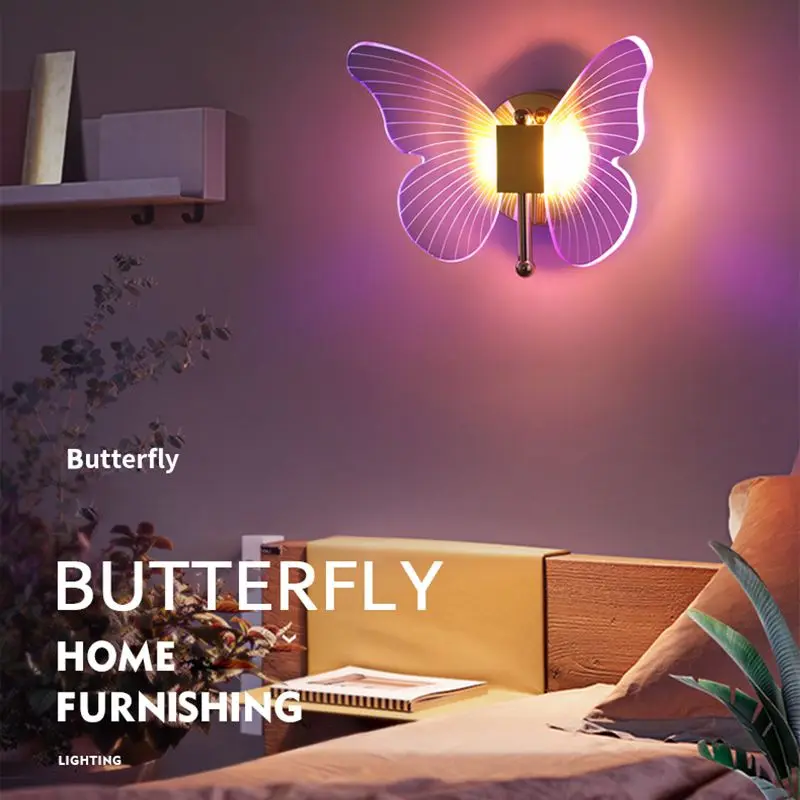 Seria Butterfly kinkiety Nordic sypialnia lampki nocne Luminaria kinkiety lampy ścienne LED do dekoracji domu akrylowe oświetlenie żelaza бра