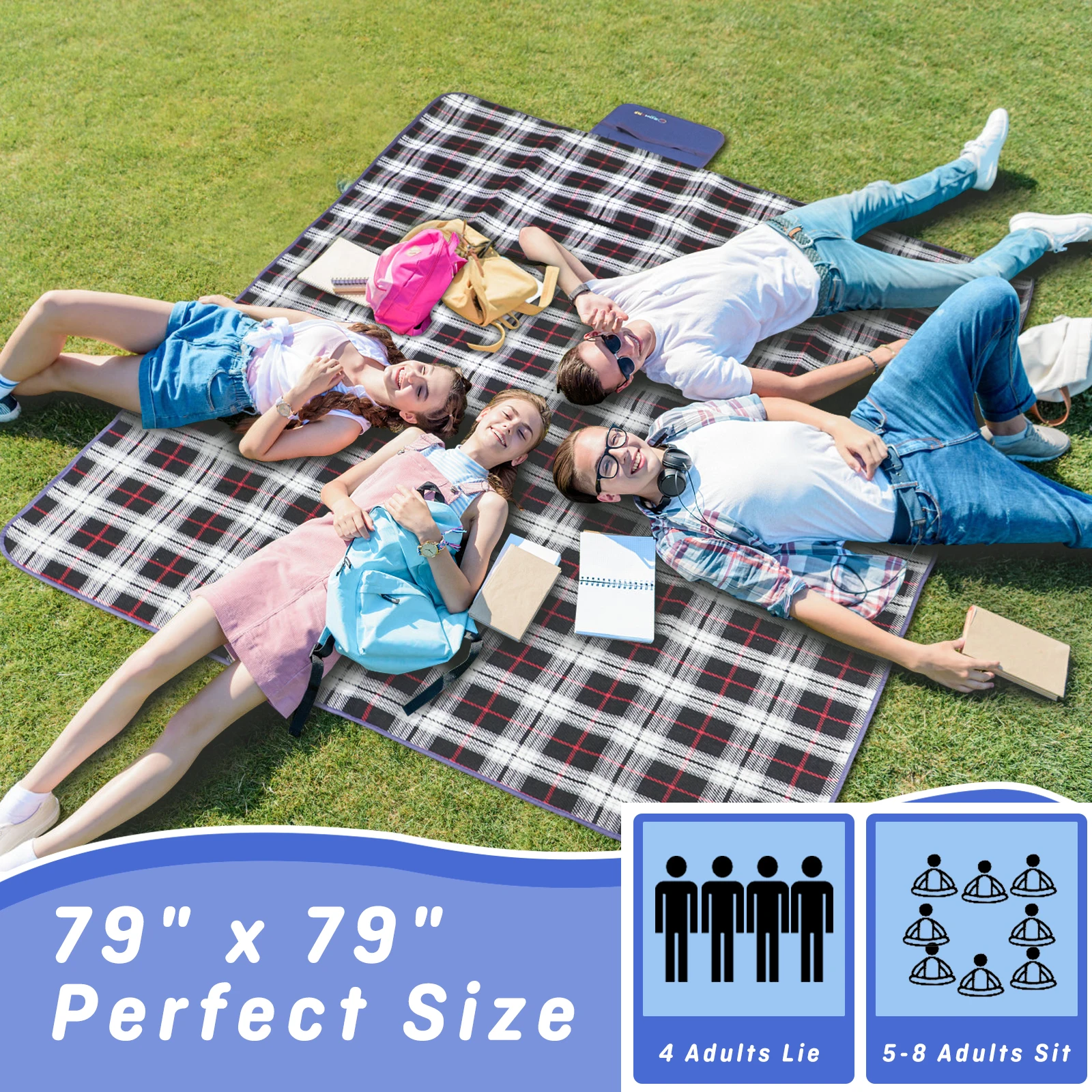 

ZOMAKE 2x2m Camping Picnic Mat Washable Sandproof Beach Blanket Foldable With Park Hiking Courtyard Outdoor Use Larger Thicker