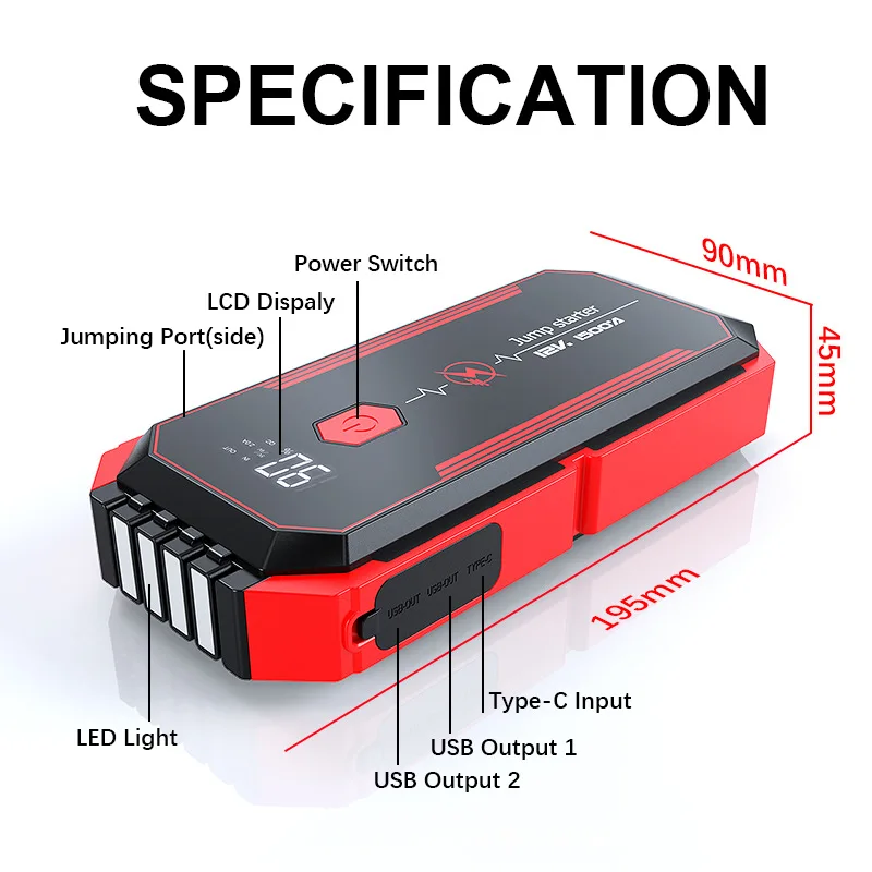 Vehicle Emergency Start Power Supply Digital Display Charger Mobile Jump Starter with Large Capacity Electric Ignition Gadget