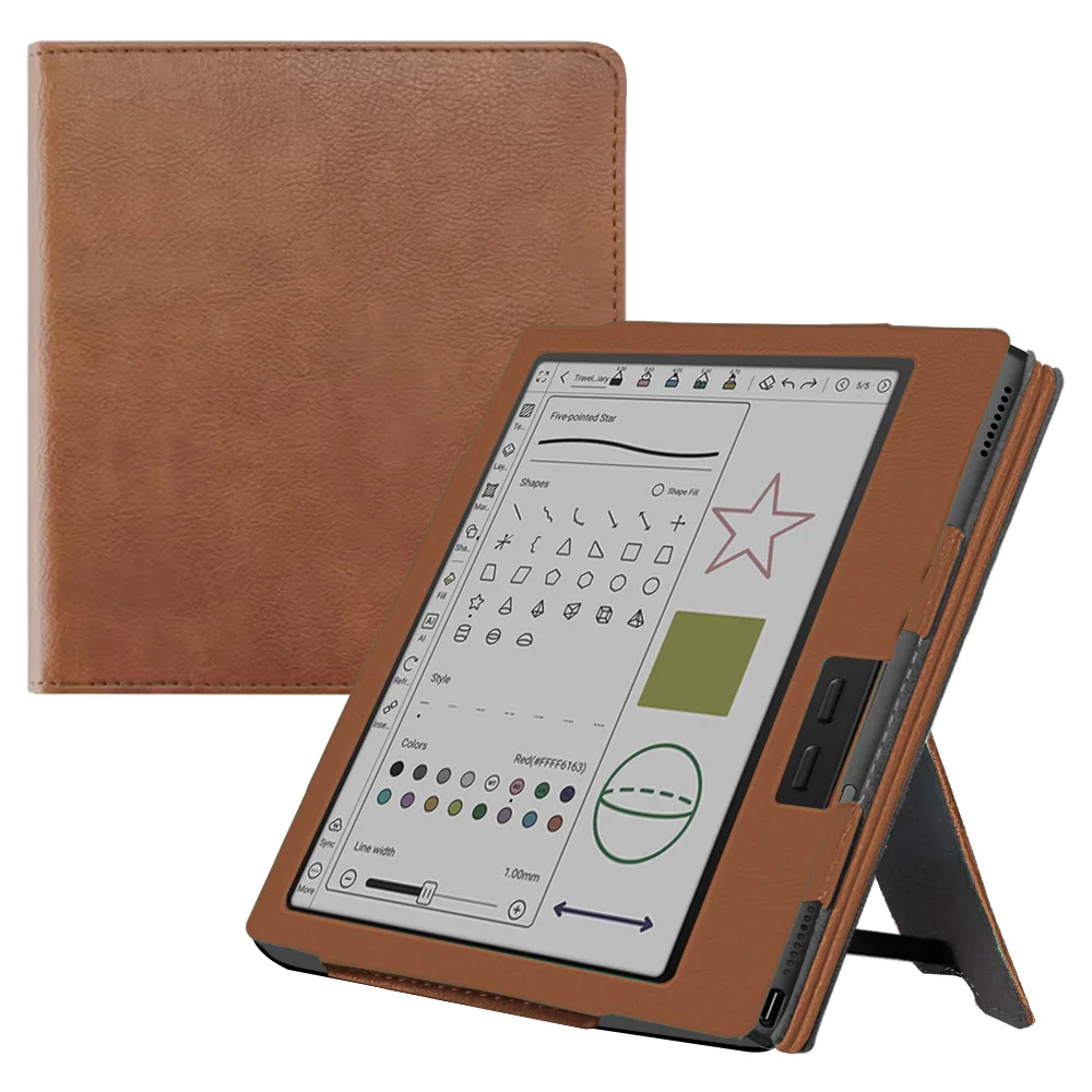 Case for 7' Boox Go 7 B/W & Go Color 7 (1/2 Th Gen,2025/2024) PU Leather Cover Case/ Built-in Stand & Hand Strap