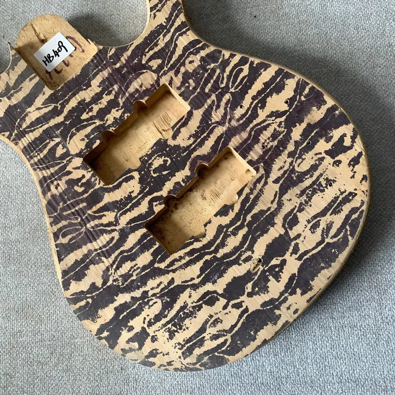 HB409 Unfinished Solid Basswood With Quilted Paints 4 Strings Electric BASS Body DIY for Replace NO Paints