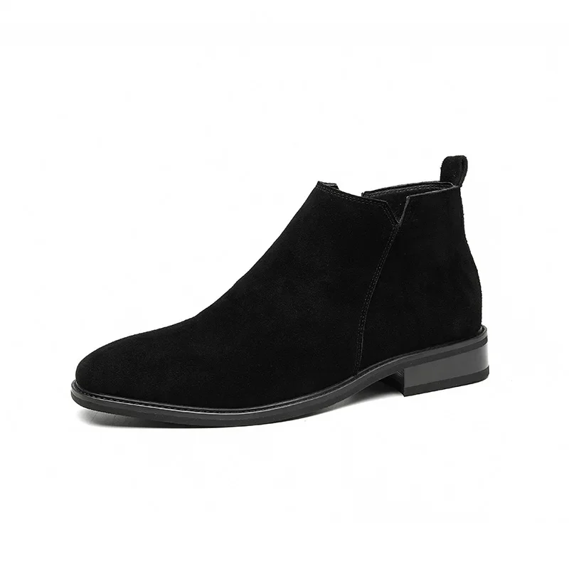 

Spring Autumn New Designer Flock Chelsea Boots for Men Fashion Casual Middle British Ankle Boots Male Solid Color Men's Shoes