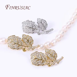 18K Gold Plated Inlaid Zircon Leaf Pearl Clasps Accessories With Pearl Beads Mounting,Handmade DIY Pearl Necklace Components