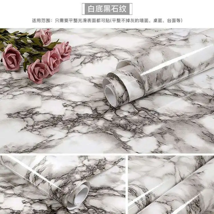 Kitchen DIY Self-Adhesive Waterproof Oil-proof PVC Wall Stickers Cabinets Countertop Wallpaper Bathroom Desktop Renovation Films