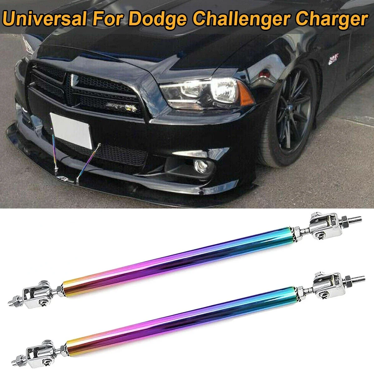 Neo Adjustable Front Bumper Lip Splitter Strut Rod Tie Bar Support  For Dodge Challenger Charger RT SRT SXT Car Accessories