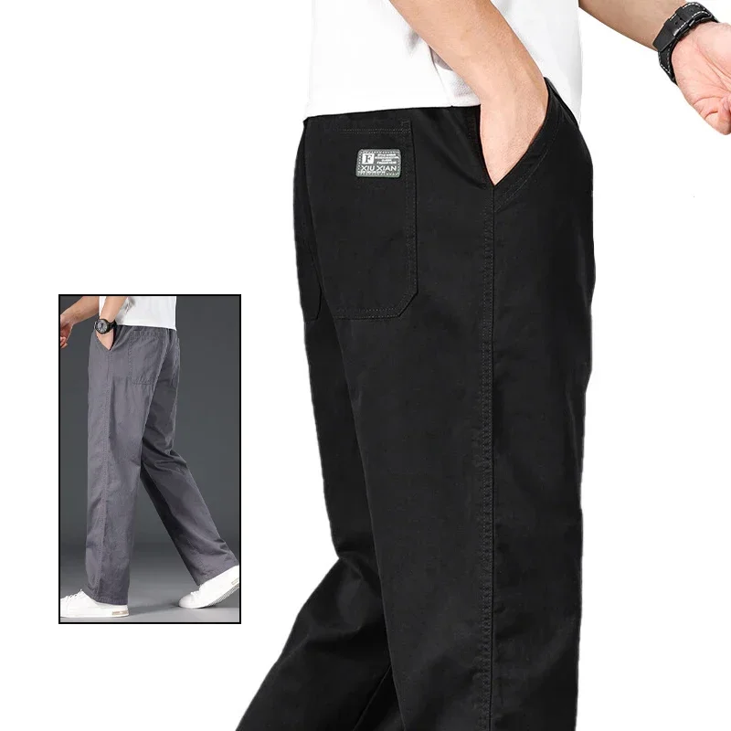 6XL Plus Size Men's Casual Cotton Pants Relaxed Fit Long Trousers Elastic Waist Drawstring Sweatpants Mens Jogger Pants Autumn