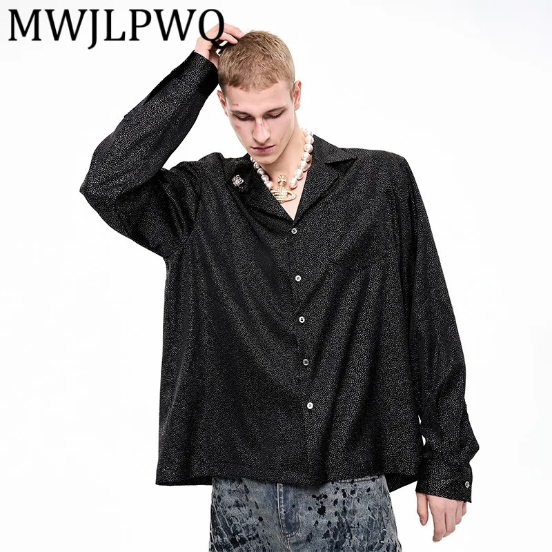 

MWJLPWQ High-End Rhinestone Long Sleeve Shirt Male Autumn Flower Design Elegant Men's Lapel Loose Casual Tops 2025 Autumn 12342