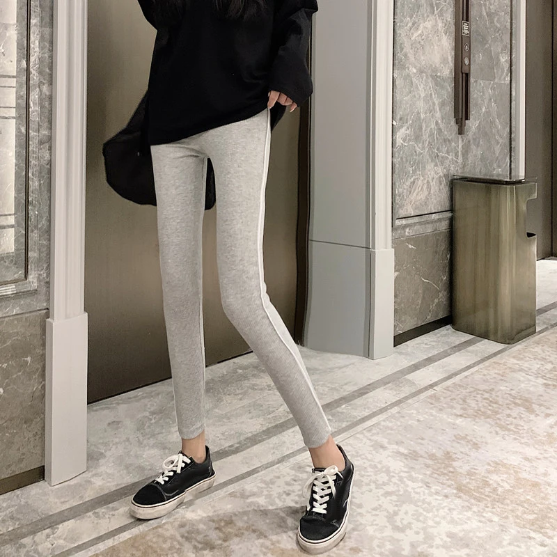 여성용 레깅스 발목 길이 패치워크 신축성 니트 레저 트렌디 시크 두꺼운 스키니 러닝 하이웨이스트