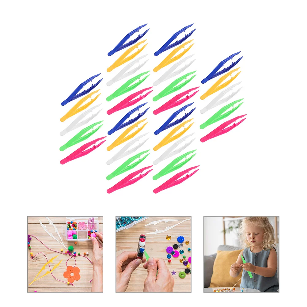 30 Pcs Lightweight Plastic Tweezers Jewelry Making Tools Accessories Kids Craft for DIY Sticker Stamps Beads