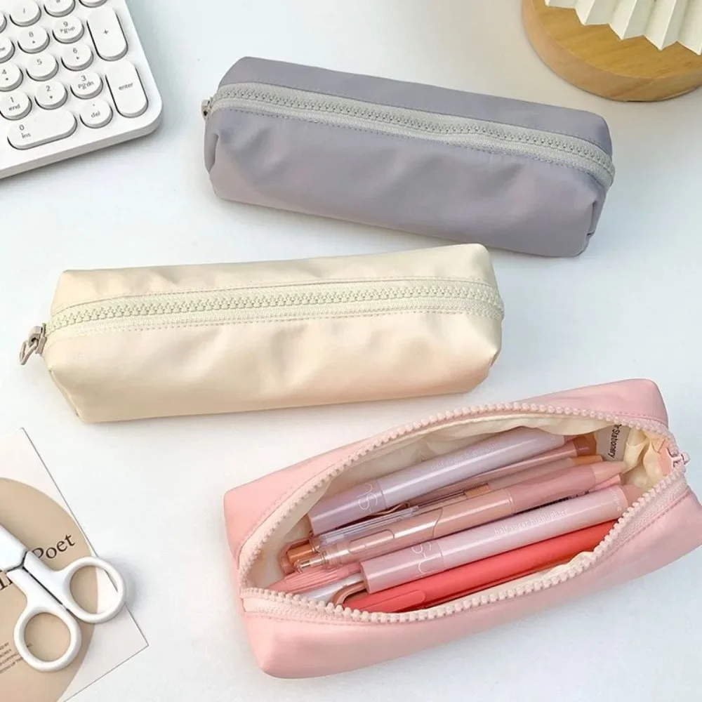 Original Solid Color Cream Pencil Case Simple and Niche Nylon Junior High School Stationery Bag Pencil Case Korean Stationery