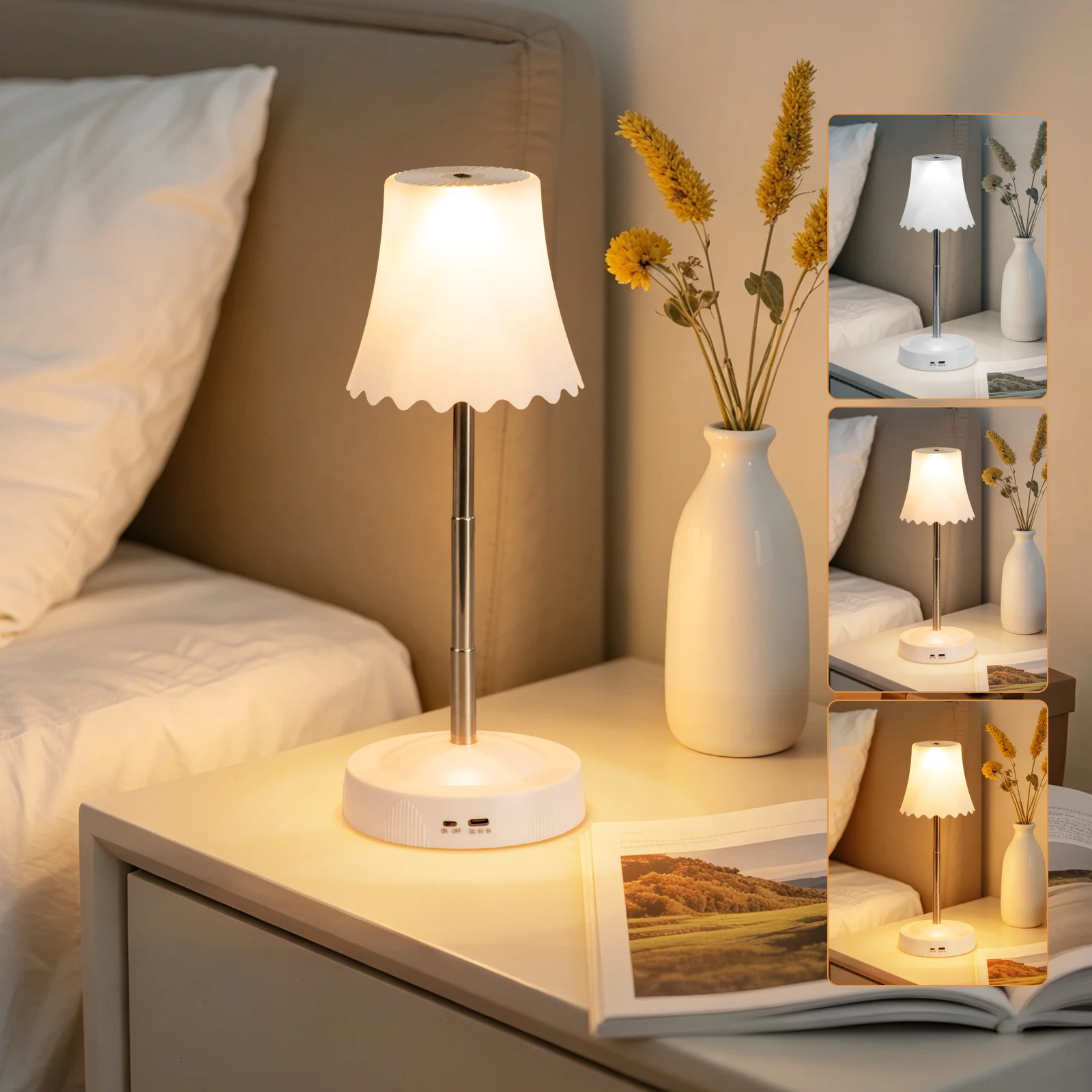 GDLUOAO LED RGB Table Lamp, Dimmable Height Adjustable Desk Light with Gesture Sensing