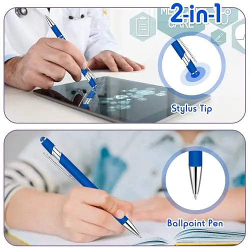 100 Pcs Touch Stylus Ballpoint Pens,Dual Function Universal Stylus Tip for All Touch Screens, Retractable Metal Writing Pens