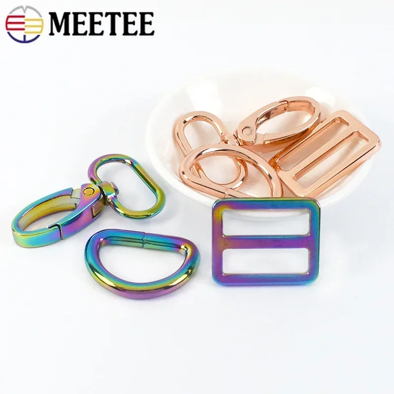 2/3Sets 16-38mm Swivel Lobster Clasp Metal D Ring Buckle for Strap Tri-Slider Hooks Bag Carabiner Hanger DIY Sewing Accessories