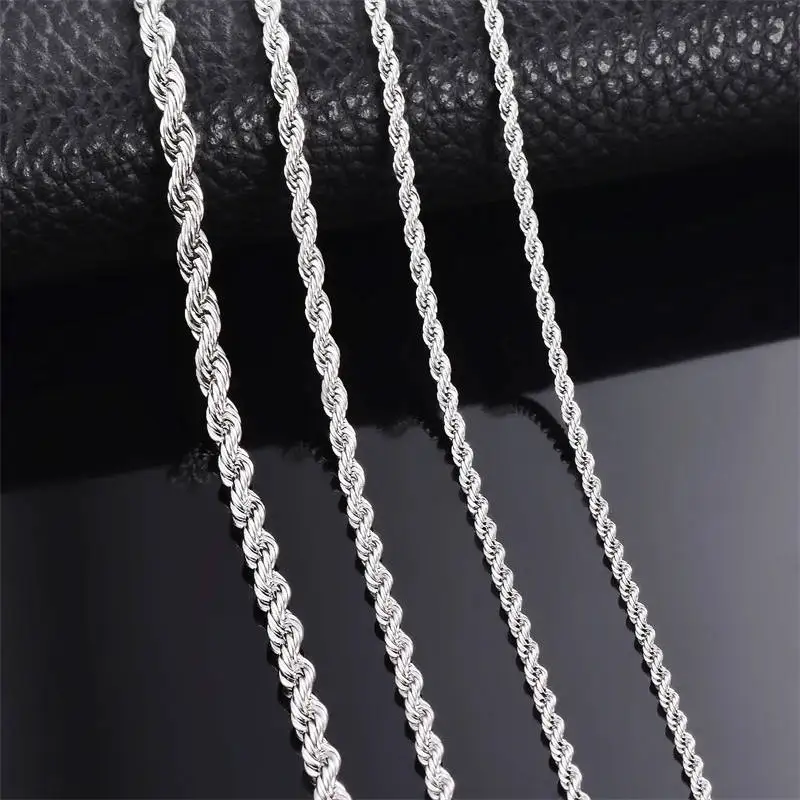 1 piece 925 sterling silver Width 2mm/3mm/4mm Rope Chain Necklace/Bracelet For Men Women Man Fashion Chain Necklace