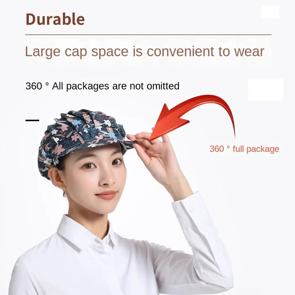 여성용 면 방진 작업 모자, 음식 서비스 번들, 헤어 쿡 모자, 인쇄 원단 요리 위생 캡, 수통 케이터링
