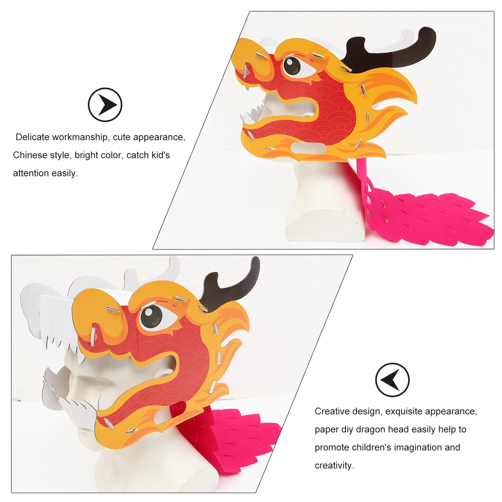 1Set Wearable DIY Paper Dragon Head for Kids Creative Dragon Head Decoration Kindergarten Home Activity Enhancing Hands-on
