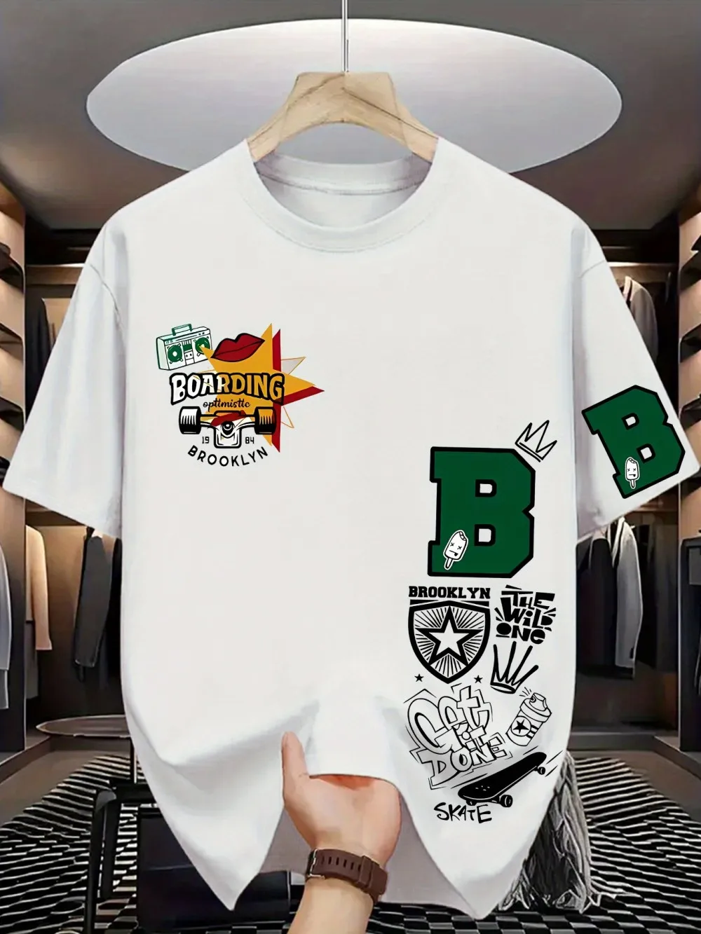 

Европейская и американская мужская летняя модная удобная и дышащая футболка с круглым вырезом и принтом граффити на открытом воздухе