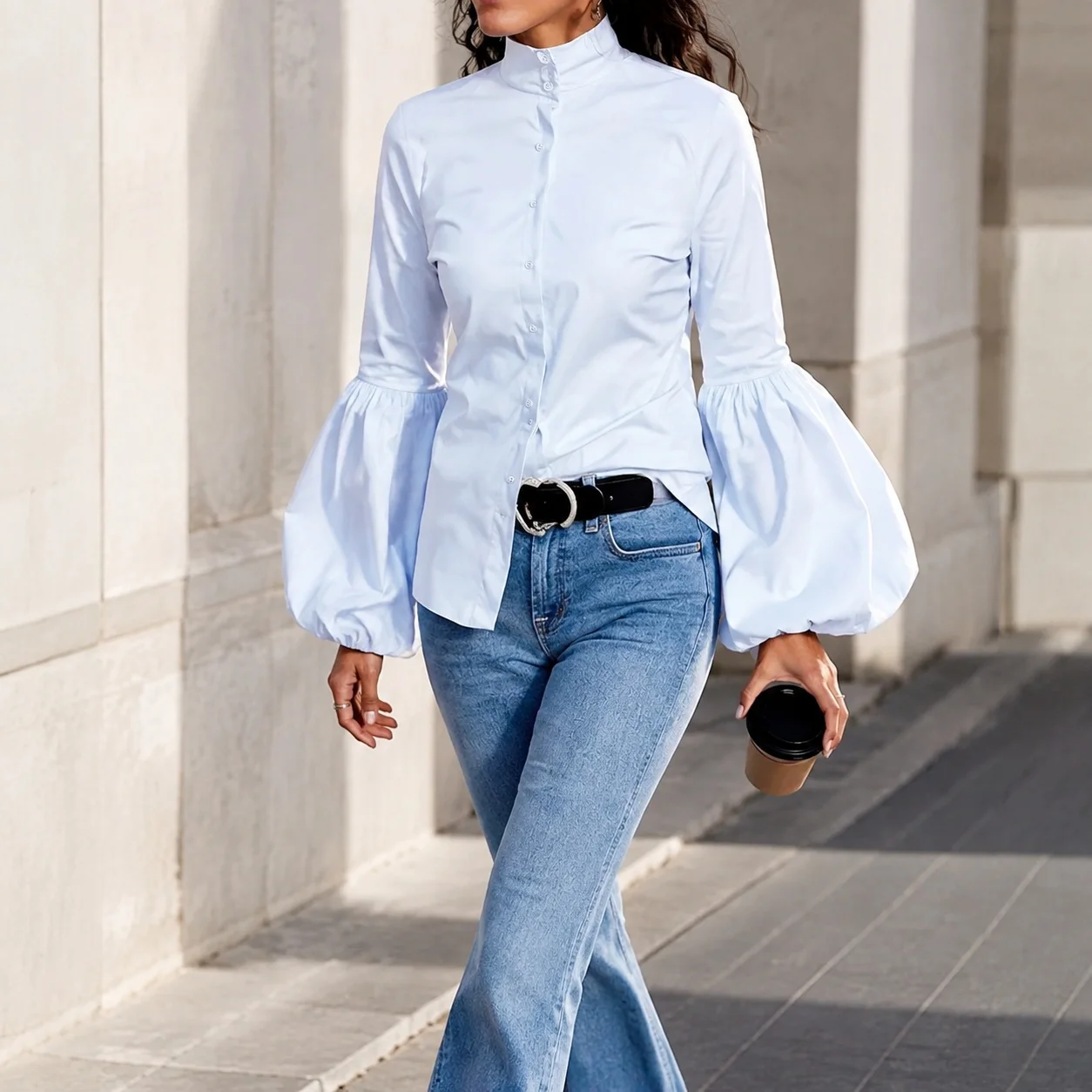 Beaded Turn Down Collar Slim Fit Shirt with Long Sleeve Buttoned Front Japanese Korean Casual Regular Length Autumn Women Blouse