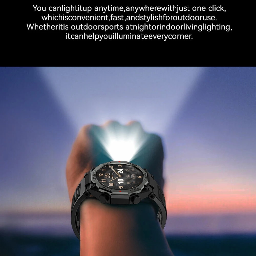 الرجال الرياضة أجهزة لياقة خارجية مصباح يدوي الأزرق الأسنان دعوة ساعة ذكية معدل ضربات القلب الصحة صوت مساعد SOS Smartwatch مراقبة النوم