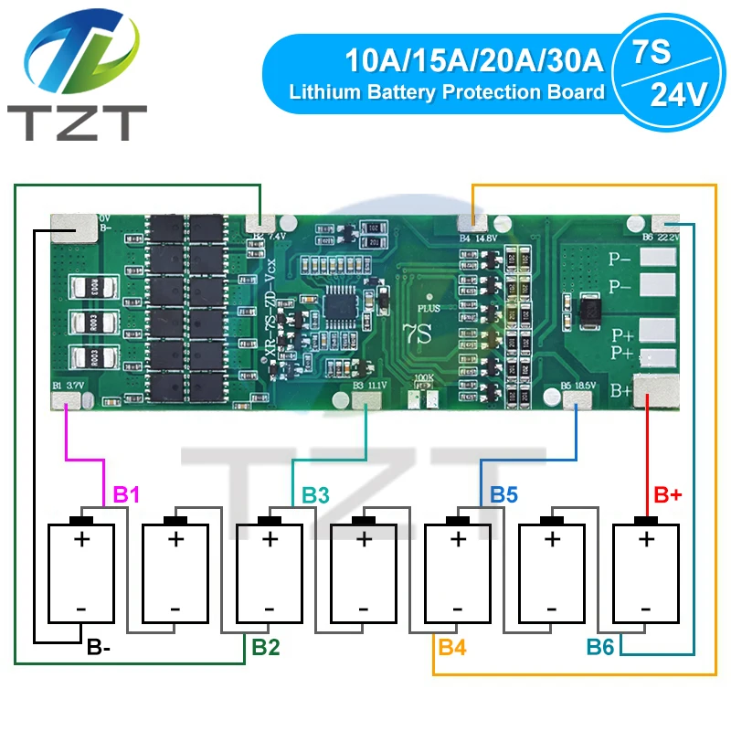 BMS 7S 24V 10A 15A 20A 30A Li-ion 18650 Battery Charge Board With Balance Function Short Circuit / Temperature Protection image 3