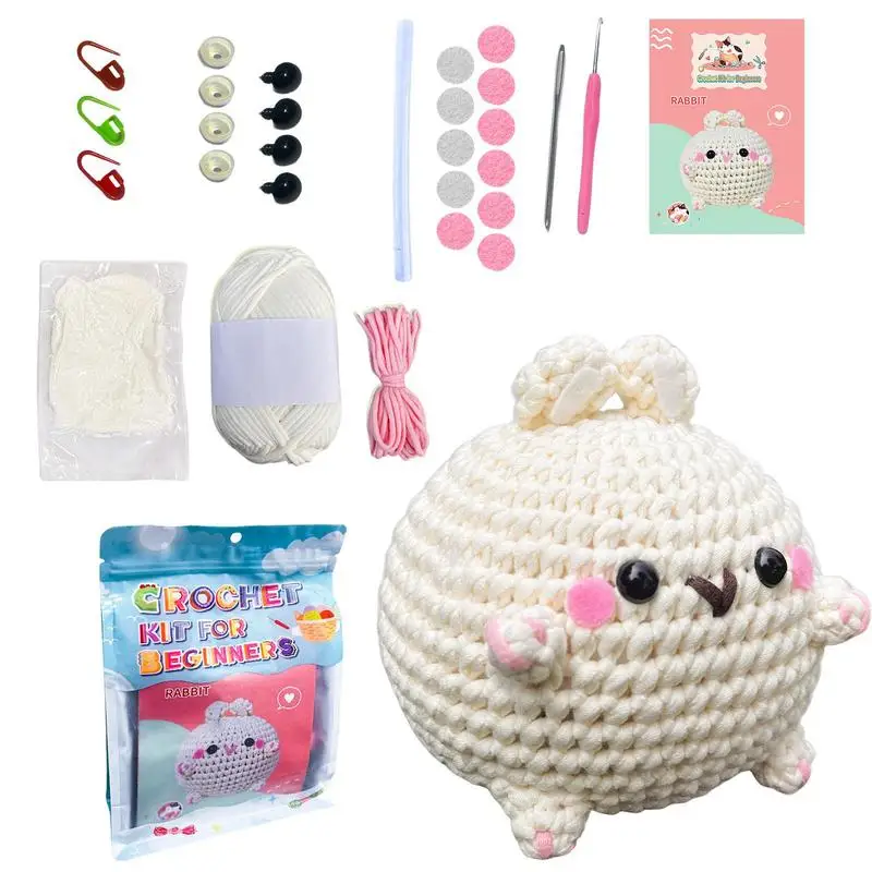 Rabbit Crochet Kit Cute Rabbit Crochet Craft Complete Kit Instructions Attached Collectible Doll Toy Crochet Rabbit For Nursery