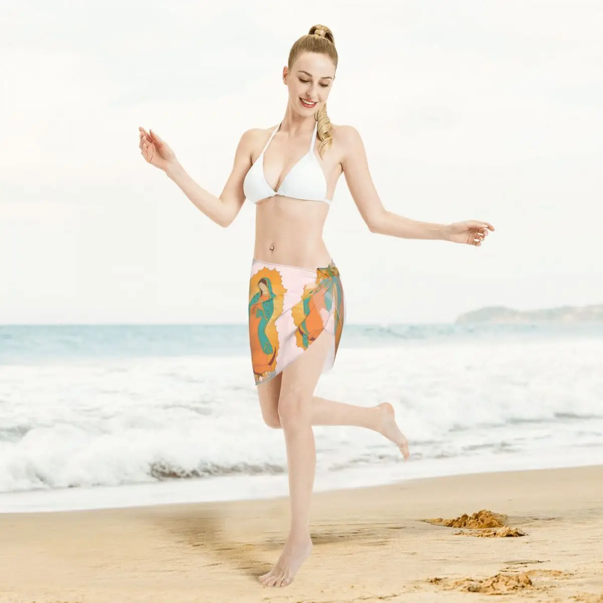 Sarongs courts personnalisés pour femmes, enveloppe de plage, impression vierge marie en 3D, pour maillots de bain, robes portefeuille pour Bikini, Cover-up pour maillot de bain