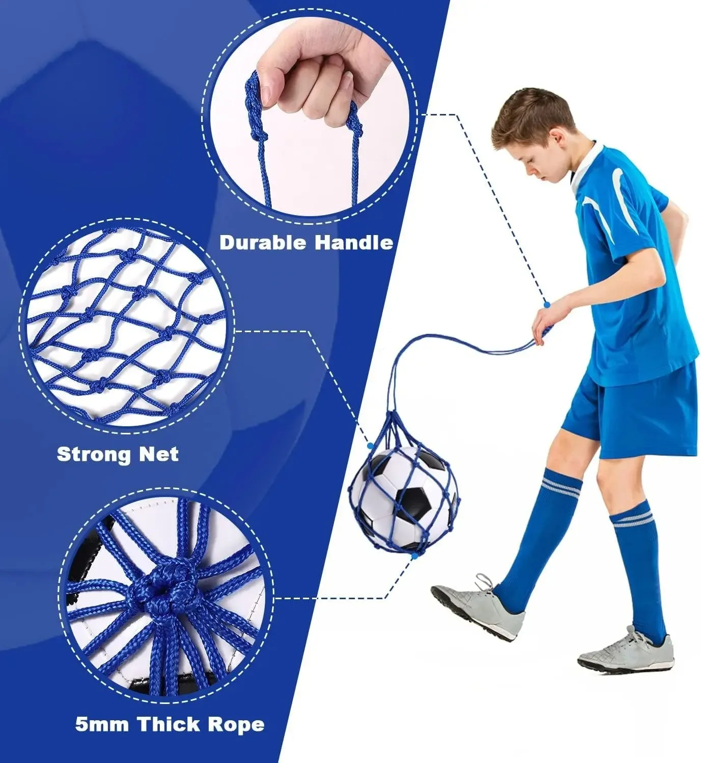 Youth Football Self Trainer Kick Net Pocket Professional Outdoor Sport Nylon Net Basketball Bag Solid Mesh Soccer Ball Carry Bag