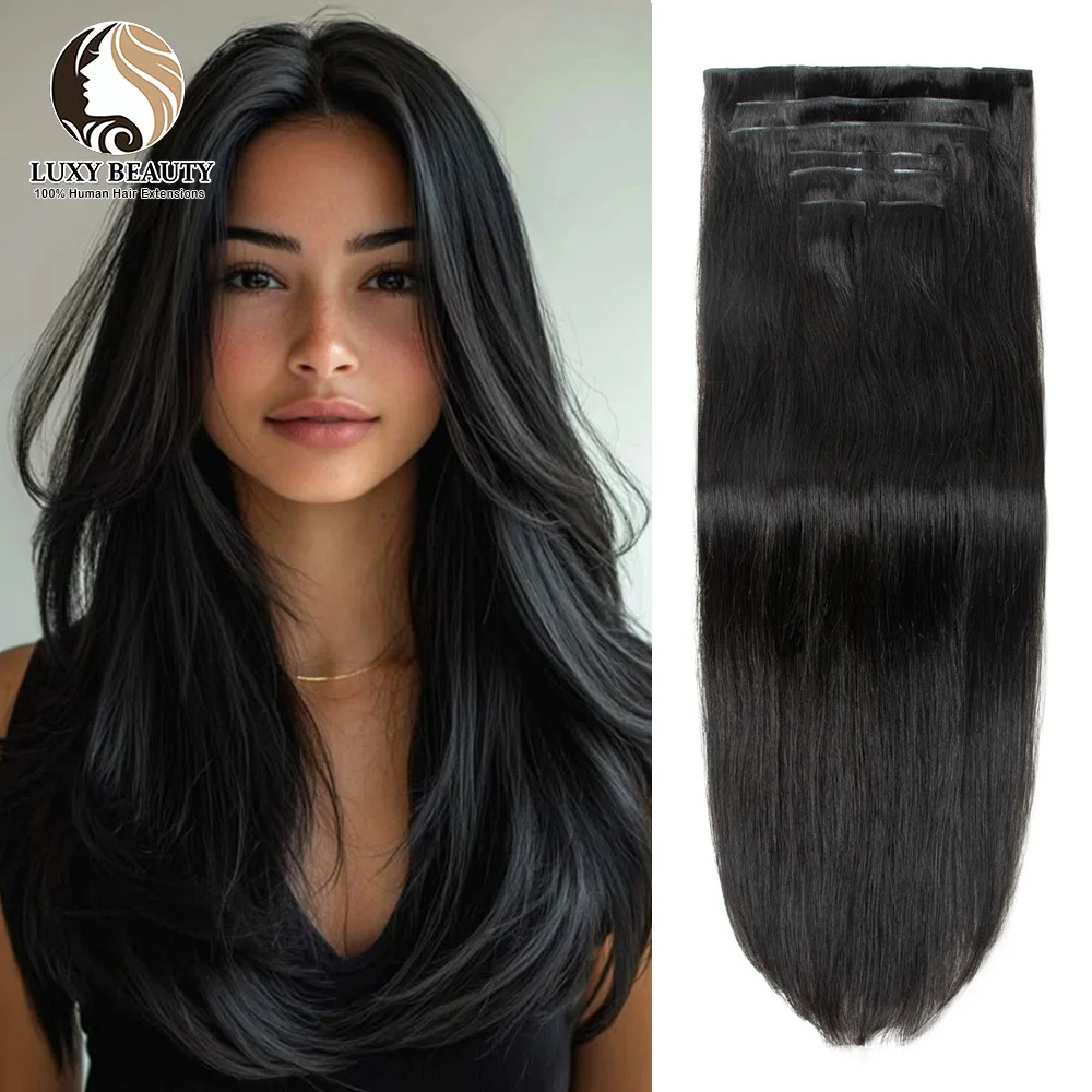 

Invisible PU Clip In Hair Extensions Human Hair Injected PU Tape Weft Hair Extensions Brown Blonde Black Clip On Hair 7Pcs/set