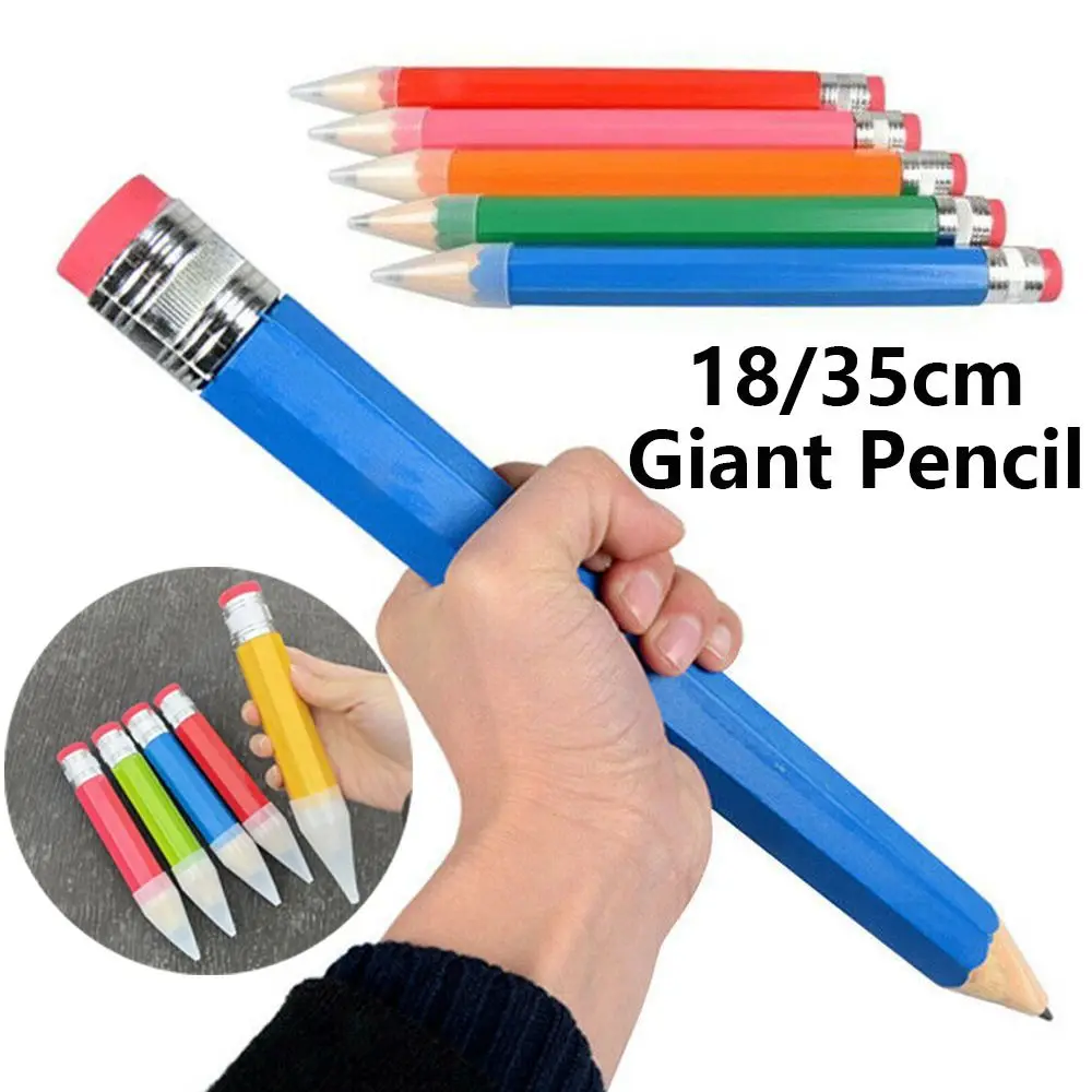 Grand crayon en bois avec gomme, accessoire de performance créatif, jouet fantaisie, énorme crayon, école et bureau, 18 cm, 35cm