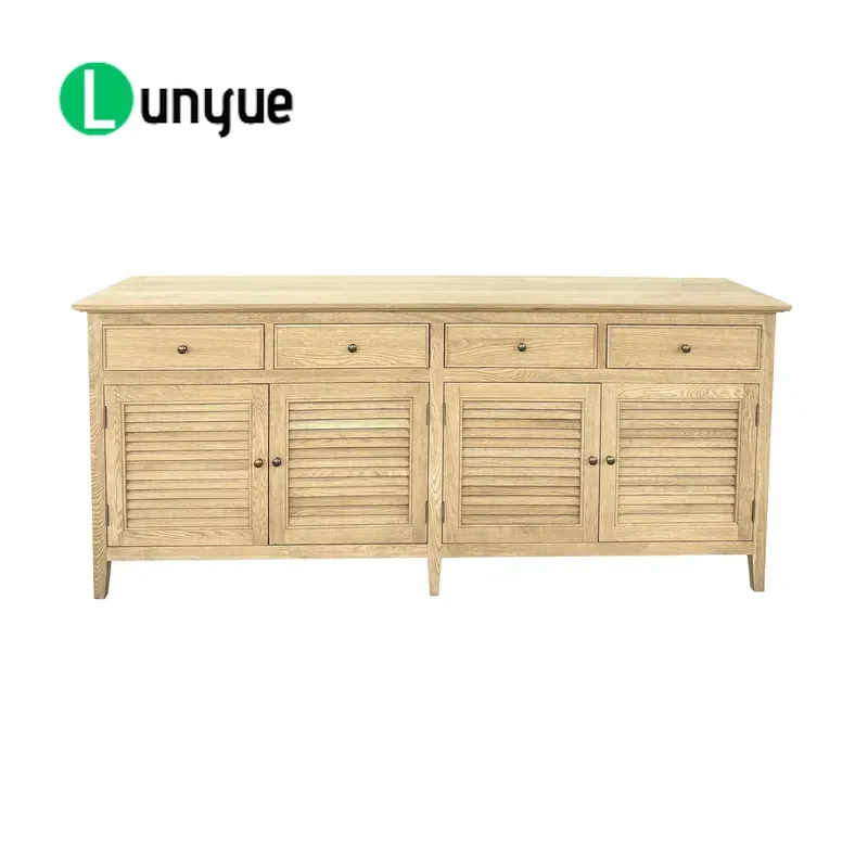 French Quality Natural Solid Oak 4 Drawer Cutlery Cabinet Wooden Buffet Storage Furniture for Catering Home Dining Room