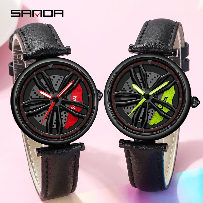 SANDA P1074 Luxury Sport Car Wheel Watches For Women Top Brand Rim Dial 3D Fashion Ladies Waterproof Wristwatches Female Clock