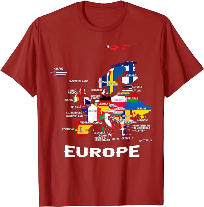 Flag of Europe, European Flags, Map of Europe, European Maps Political T-Shirt Geography Lovers Outfit Humor Funny Trip Tee Gift