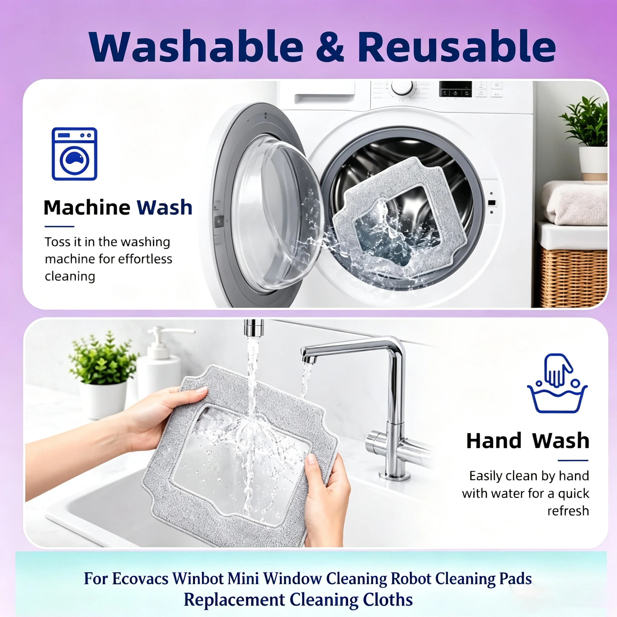 Cleaning Pads for Ecovacs Winbot Mini Window Cleaning Robot, Replacement Cleaning Cloths