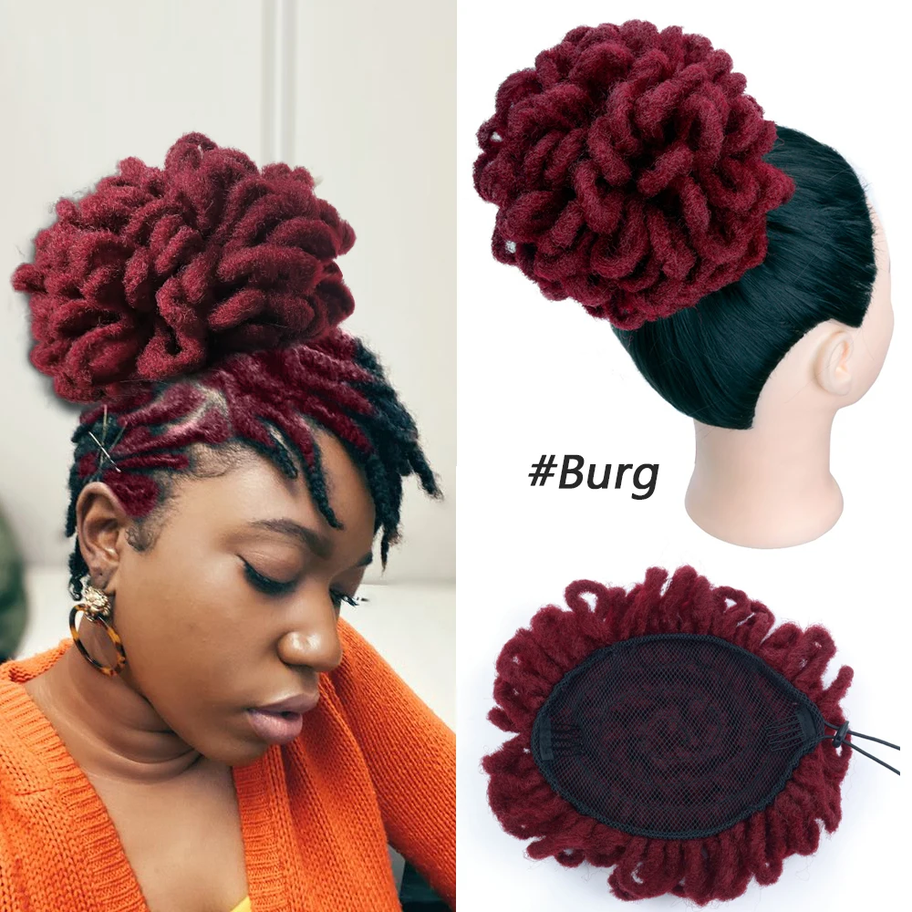 

Synthetic Afro Hairpiece Dreadlocks Afro Ponytail High Afro Puff Drawstring Ponytail Faux Locs Bun Crochet Braided Clip-In Hair