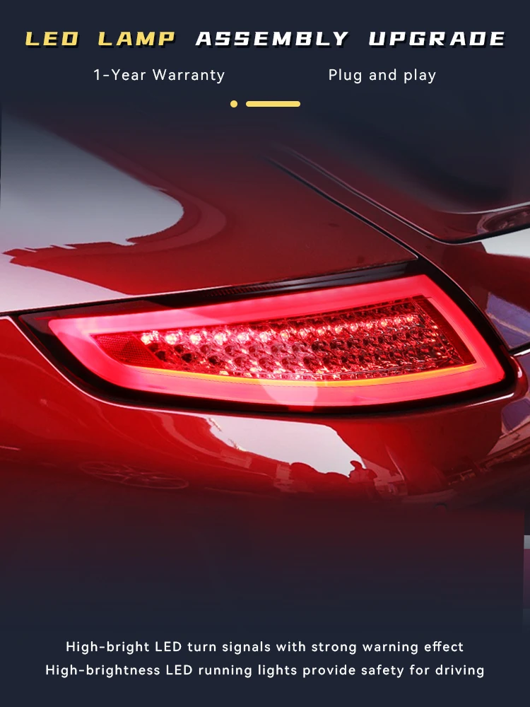 

Стайлинг автомобиля для Porsche 911 997.1 2005-2008, обновленные задние фонари, светодиодный задний фонарь DRL, инструменты для заднего хода, автомобильные аксессуары