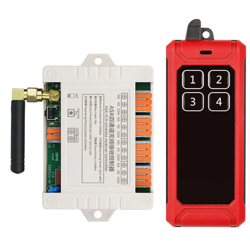 433MHZ Industrial AC 110V 220V 4CH RF Wireless Remote Control Switch Radio Receiver With 2000M Long Distance Remote Controller