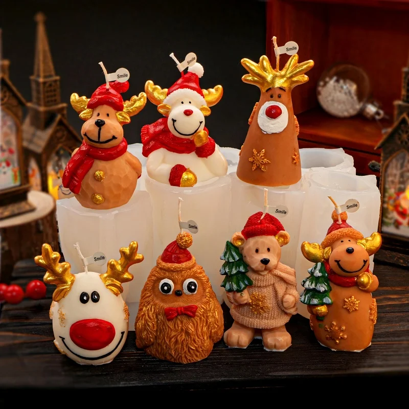 

3D Lovely Elk Silicone Mold DIY Cute Bear Owl Candle Shape Aromatherapy Mold Christmas Gift Gypsum Crafts Plaster Mold for Decor