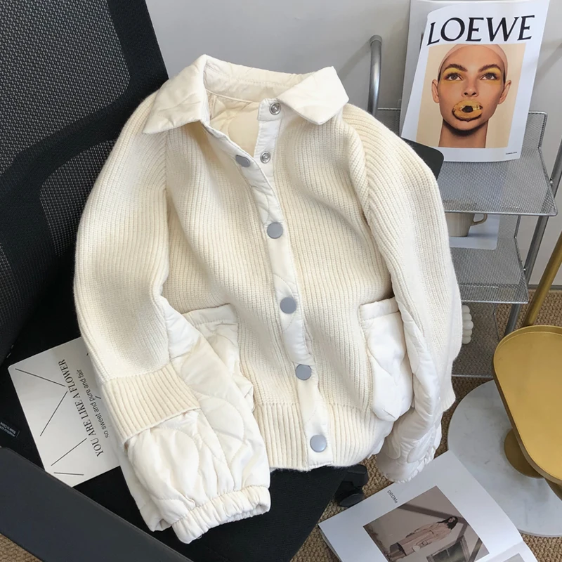 

Дизайнерский свитер, кардиган, пальто для женщин, новая осенне-зимняя корейская однобортная короткая стильная вязаная хлопковая куртка