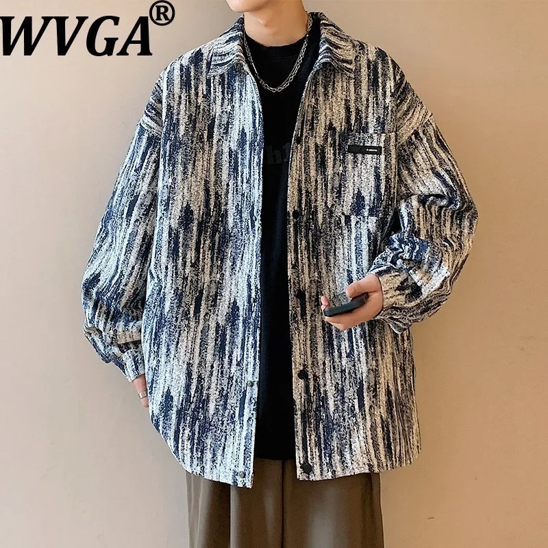

WVGA Spring Autumn New Men Tide American Style Tie-Dye Denim Jackets Trendy Niche Chic Casual Turn-Down Collars Coats Ins W16155